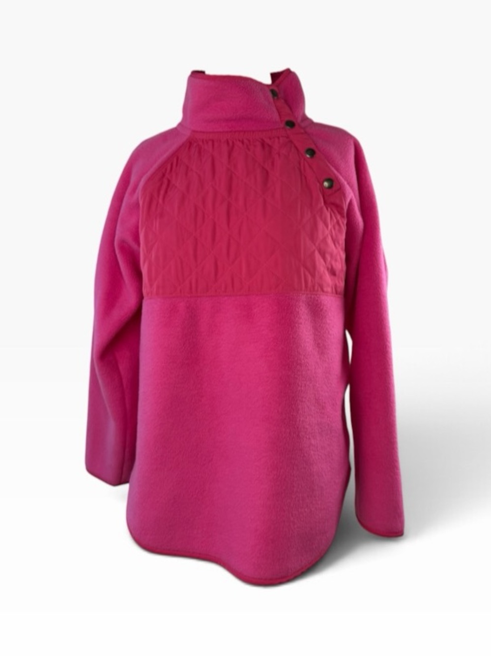 J. Crew Fleece Pullover Jacket Hot Pink Quilted M Snap Collar - Picture 2 of 15